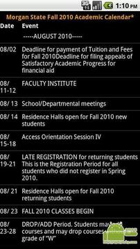 密歇根州立大学2010年秋季教学日历截图