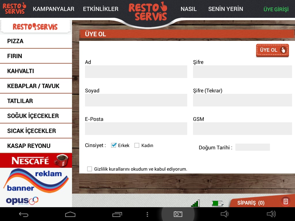 Restoservis Tablet Men&uuml;截图1