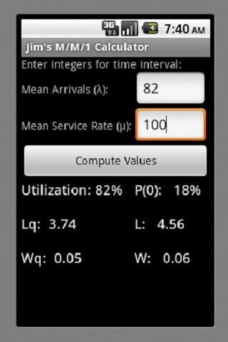 Jim's M/M/1 Calculator截图2