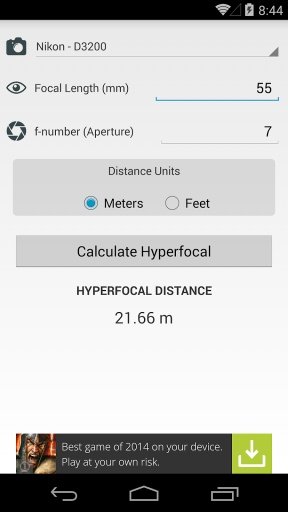 HyperFocal Distance Calculator截图1