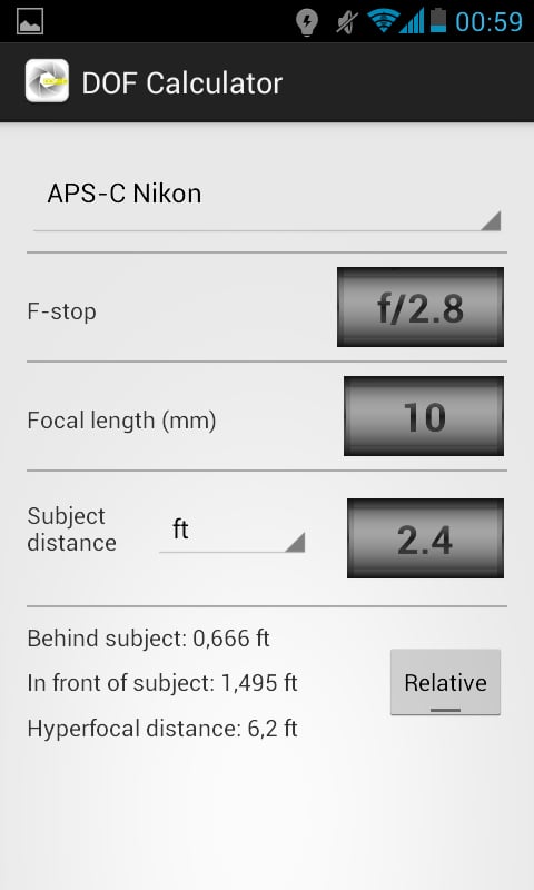 DOF, Depth of Field calc...截图2