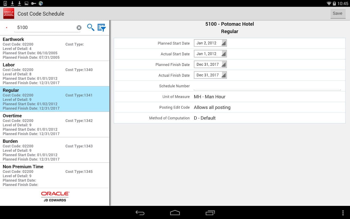 Cost Code Schedule - JDE...截图1