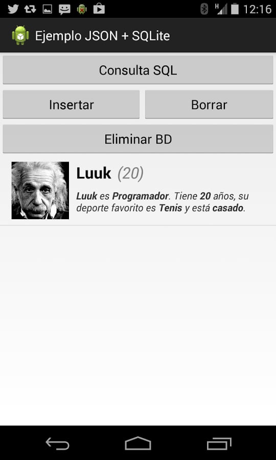 Ejemplo JSON + SQLite截图1
