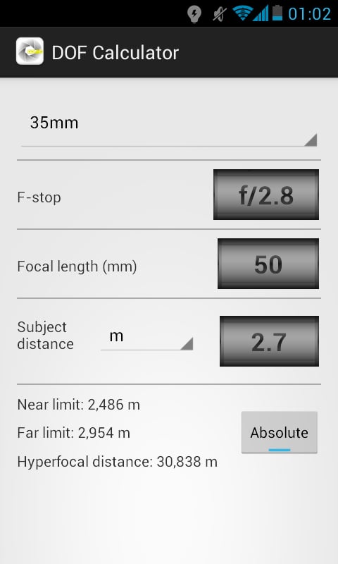 DOF, Depth of Field calc...截图4