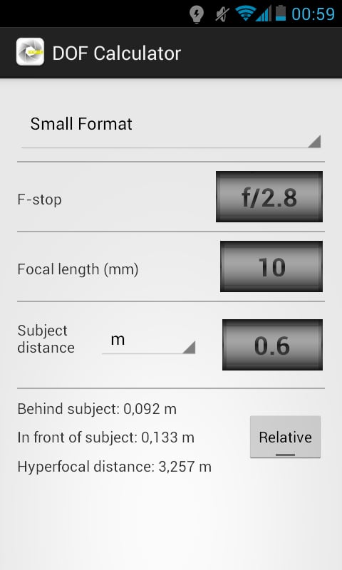 DOF, Depth of Field calc...截图1