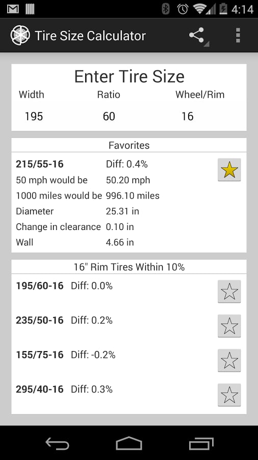 Tire Size Calculator截图1