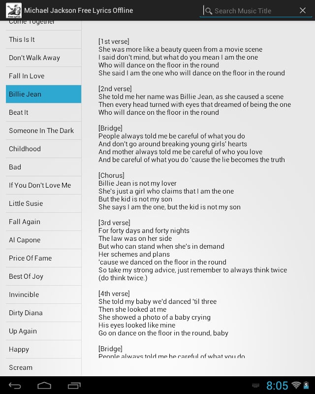 Michael Jackson Free Lyrics Offline截图3