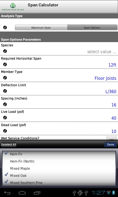 AWC Span Calc截图4