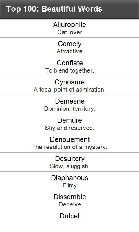 Top 100 Beautiful Words ...截图1