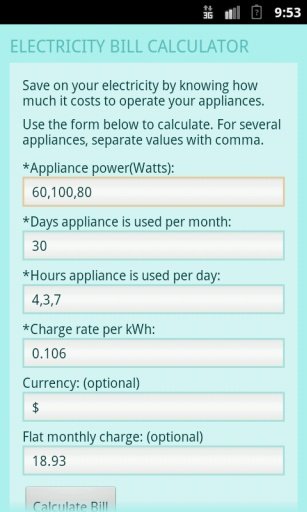 Electricity Bill Calculator截图2