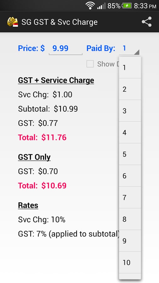 SG GST &amp; Service Charge截图3