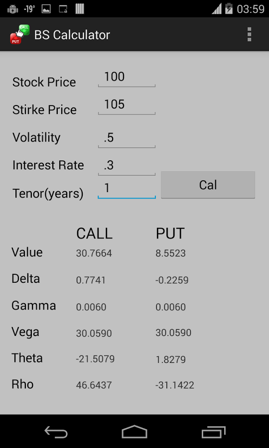 Black Scholes Calculator截图2