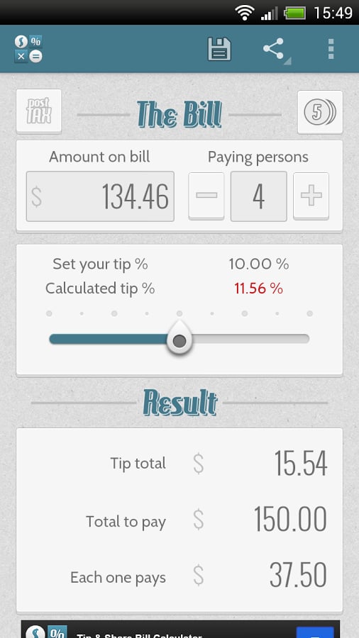 Tip &amp; Share Bill Calcula...截图2