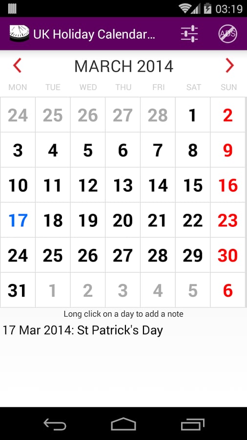 2014 UK Holiday Calendar截图2