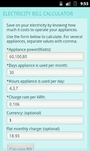 Electricity Bill Calculator截图1