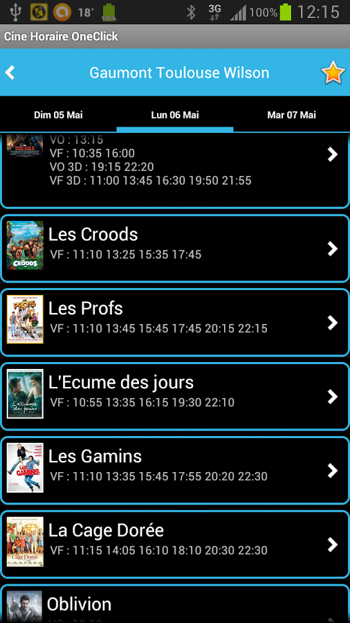 Cinema Horaire OneClick截图2