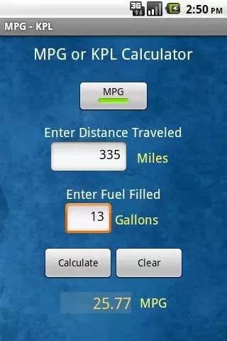 Fuel MPG &amp; KPL Calculator截图3