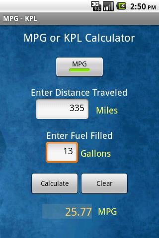 Fuel MPG &amp; KPL Calculator截图2