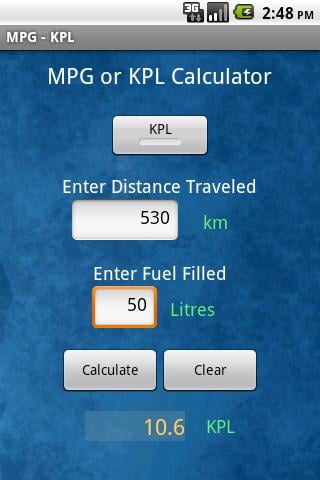 Fuel MPG &amp; KPL Calculator截图1