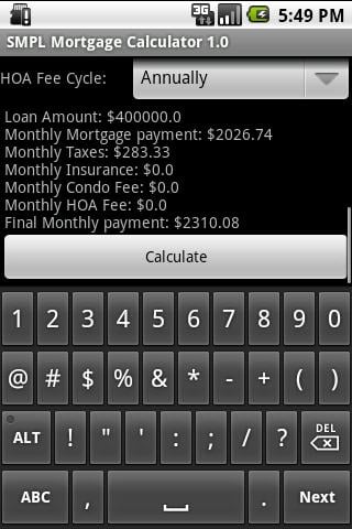 A SMPL MORTGAGE CALCULATOR截图1