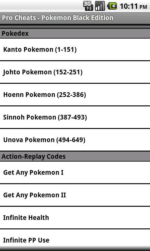 Pro Cheats Pokemon Black Edn.截图3