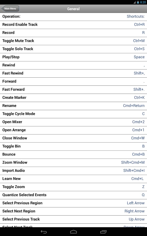 Shortcuts for Logic Pro截图6