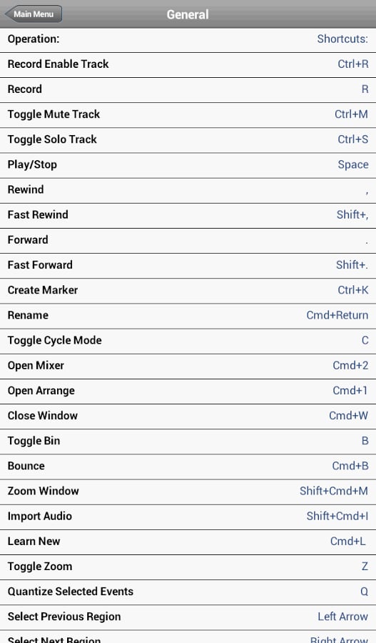 Shortcuts for Logic Pro截图9