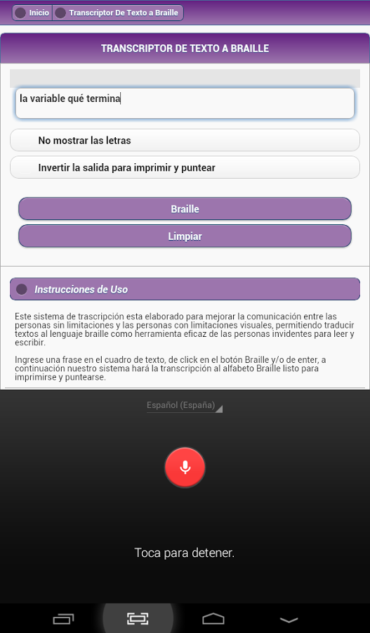 Transcriptor a Braille截图2