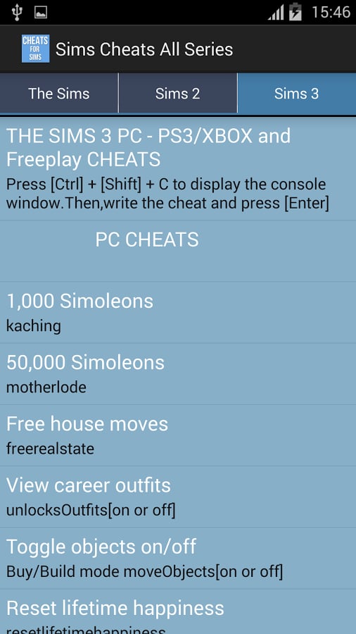 Sims Cheats All Series截图1