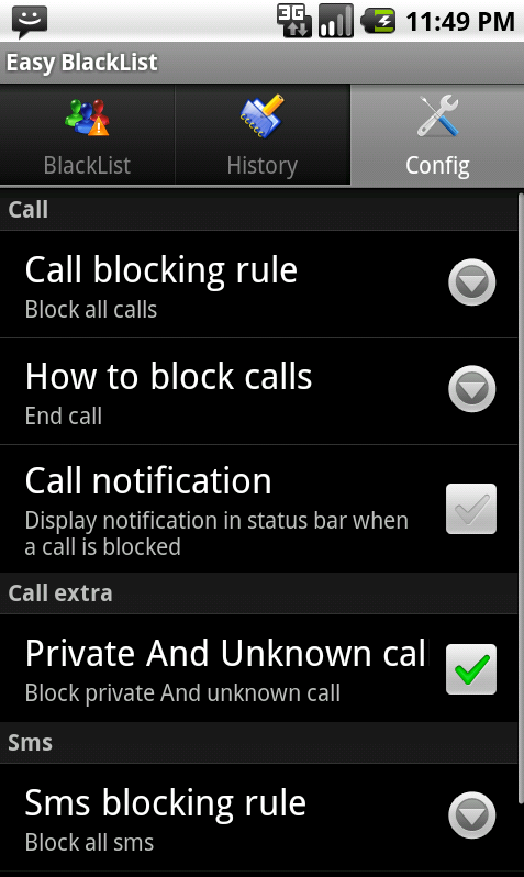 Easy BlackList Lite - Call Sms截图2