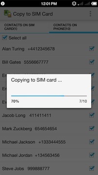 CopyToSIMCard(SIM)卡联系人管理截图
