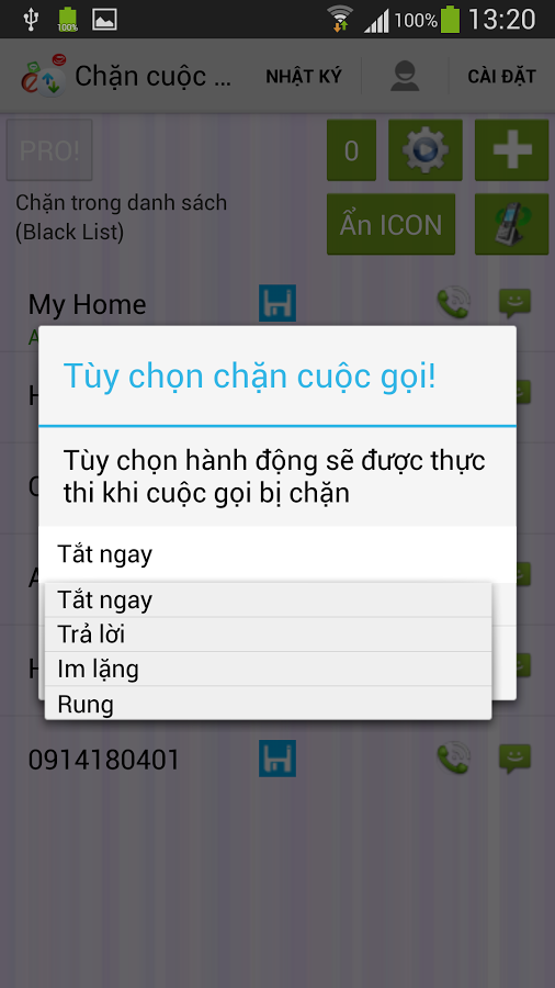 Chặn cuộc gọi v&agrave; SMS截图2