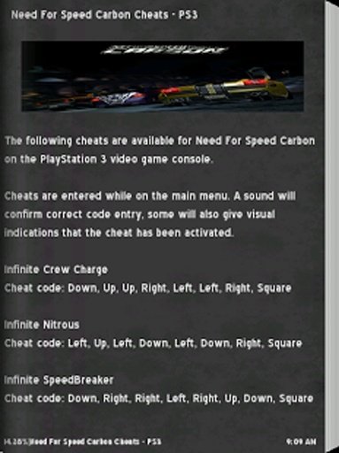 NFS Carbon - Cheat Codes截图3