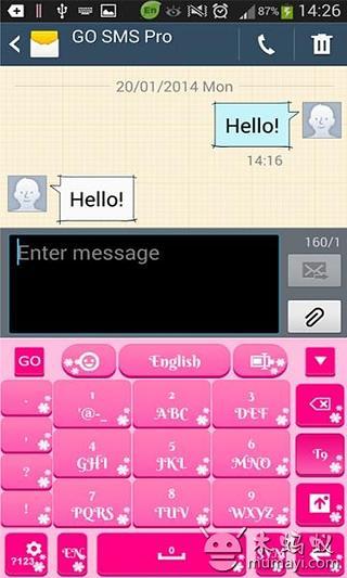 GO Keyboard Pink Flowers Theme截图3