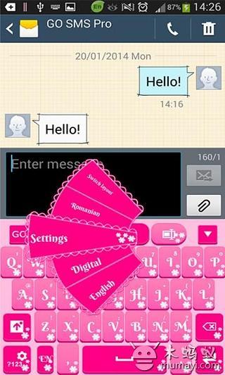 GO Keyboard Pink Flowers Theme截图2