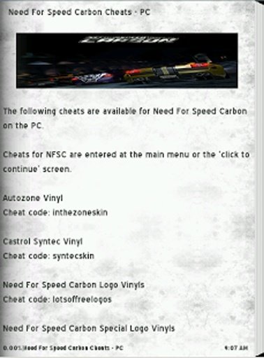 NFS Carbon - Cheat Codes截图5