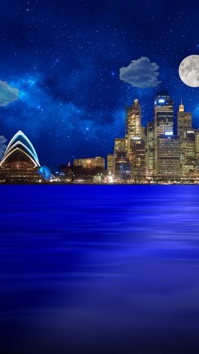 Night city from sea wallpaper截图5