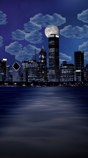 Night city from sea wallpaper截图1