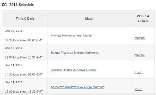 CCL2015 Schedule &amp; Live Scores截图2