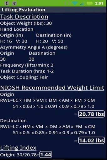 NIOSH Lifting Index截图1