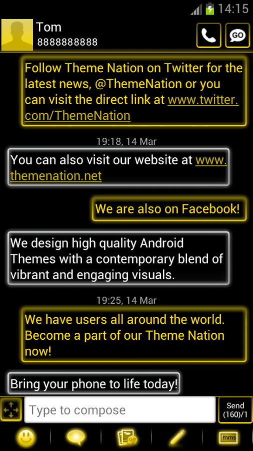 GO SMS Pro Theme - Yellow Neon截图4