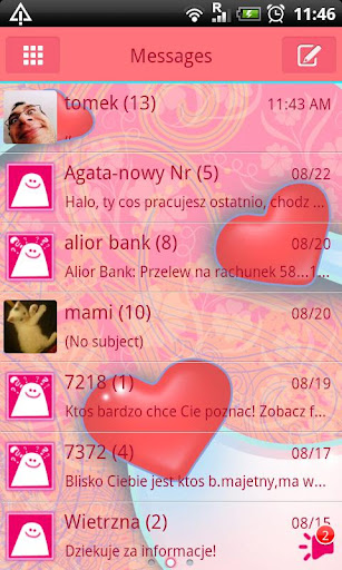 GO SMS Pro Hearts Theme Free截图1