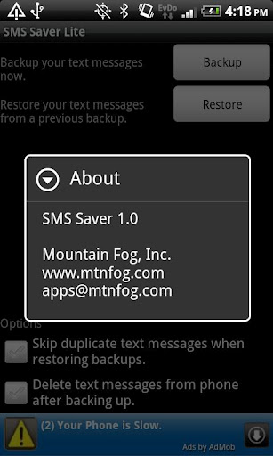 短信备份 SMS Saver Lite v1.2截图1