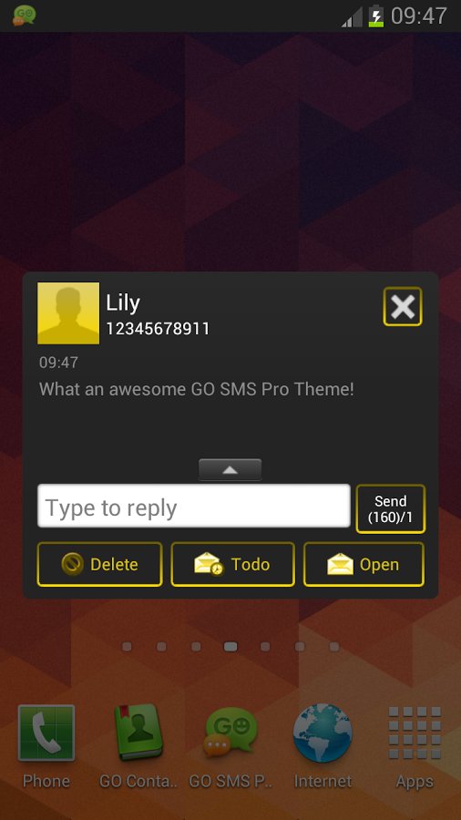 GO SMS Pro Theme - Yellow Neon截图5