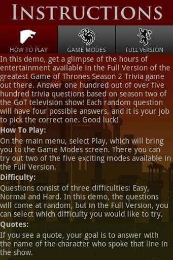 Game of Thrones S2 Trivia Demo截图4