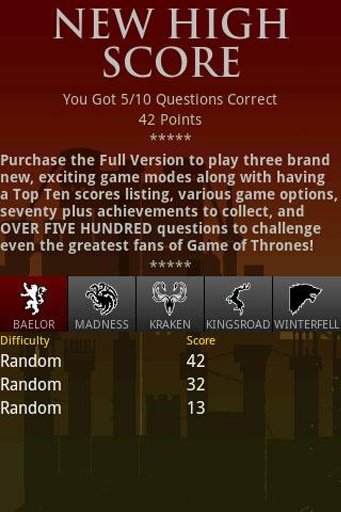 Game of Thrones S2 Trivia Demo截图3