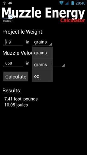 Muzzle Energy Calculator截图2
