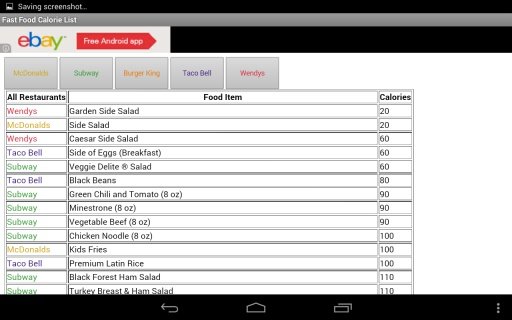 Fast Food Calorie List截图2