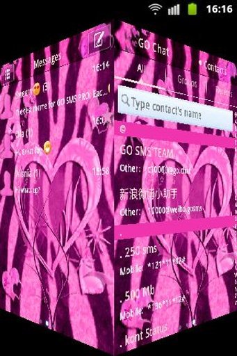 GO SMS Pink Theme Heart Zebra截图1