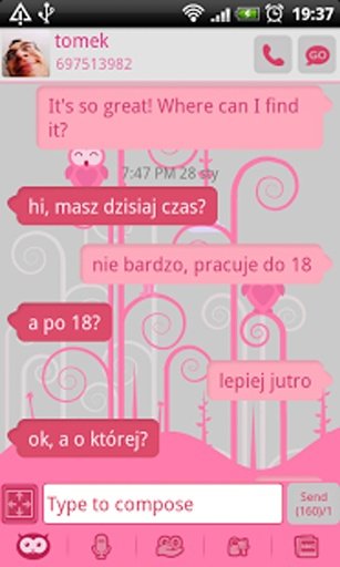 GO SMS Pro Pink Owl Theme截图7